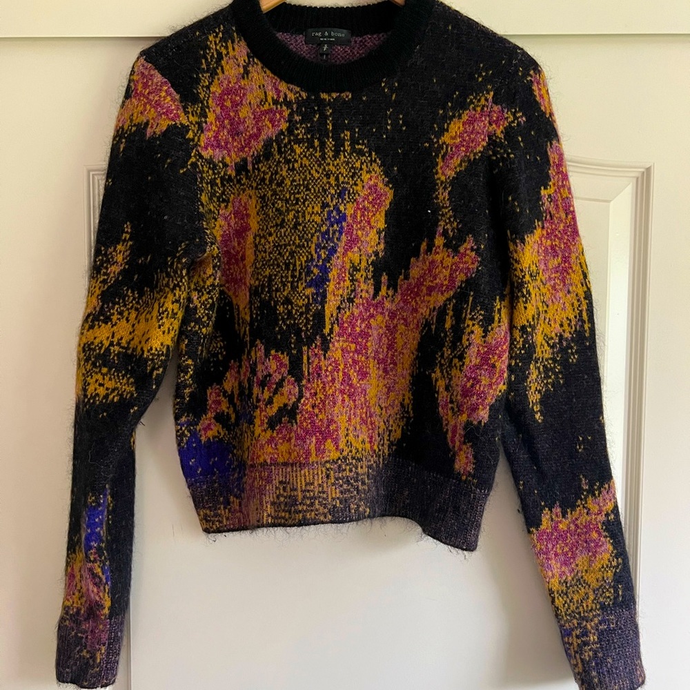 Rag and Bone Multicolor Pink Black Orange Sweater Mohair Alpaca Small Womens